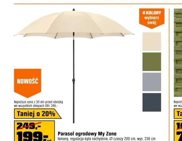 Parasol ogrodowy MY ZONE ecru - śr. 200 cm