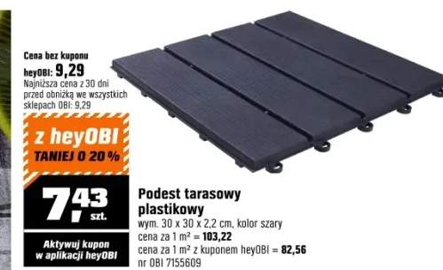 Podest tarasowy plastikowy szary - 30 x 30 x 2,2 cm