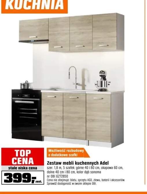 Black and White Style Zestaw mebli kuchennych ADEL Dąb Sonoma 180 cm 5 el.