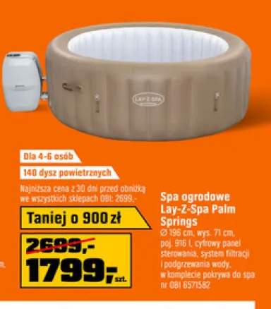 Spa ogrodowe Lay-Z-Spa Palm Springs 196cm wys. 71cm poj. 916l cyfrowy panel sterowania system filtracji i podgrzewania wody w komplecie pokrywa do spa dla 4-6 osób 140 dysz powietrznych