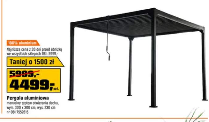 Pergola aluminiowa manualny system otwierania dachu 300x300cm wys. 230cm