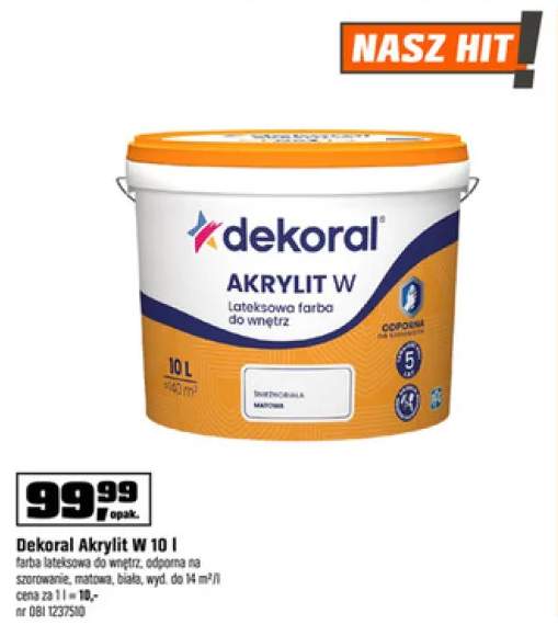 Farba lateksowa do wnętrz Dekoral Akrylit W 10l