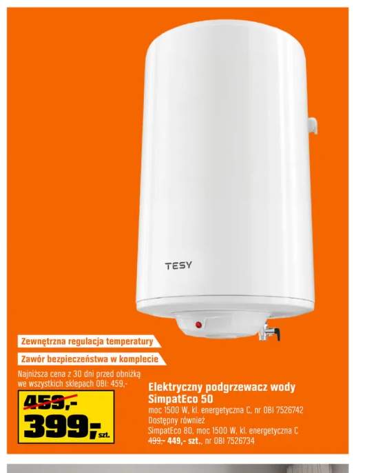 Elektryczny podgrzewacz wody SimpatEco 50 Tesy +1 wariant