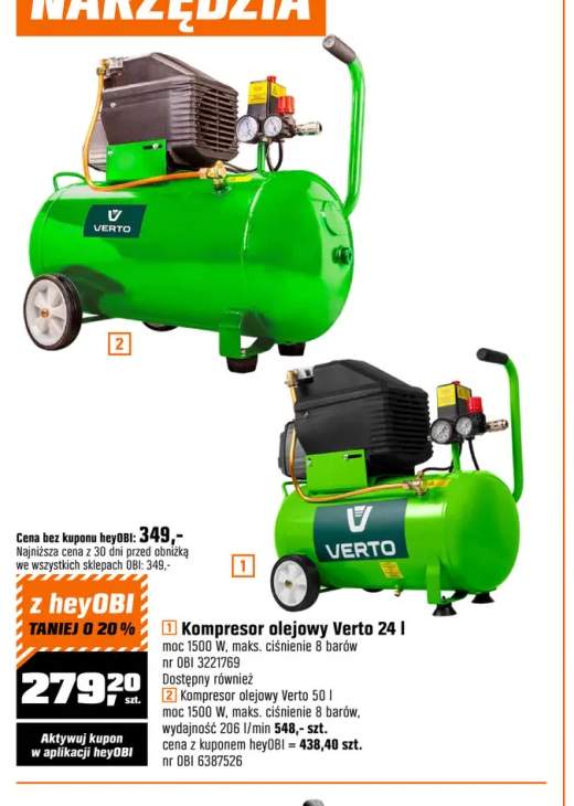 Kompresor olejowy Verto 24 l +1 wariant